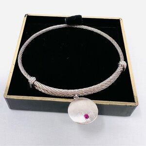 Gabriel & Co. Sterling Silver & Stainless Steel Ruby Accent Adjustable Bracelet